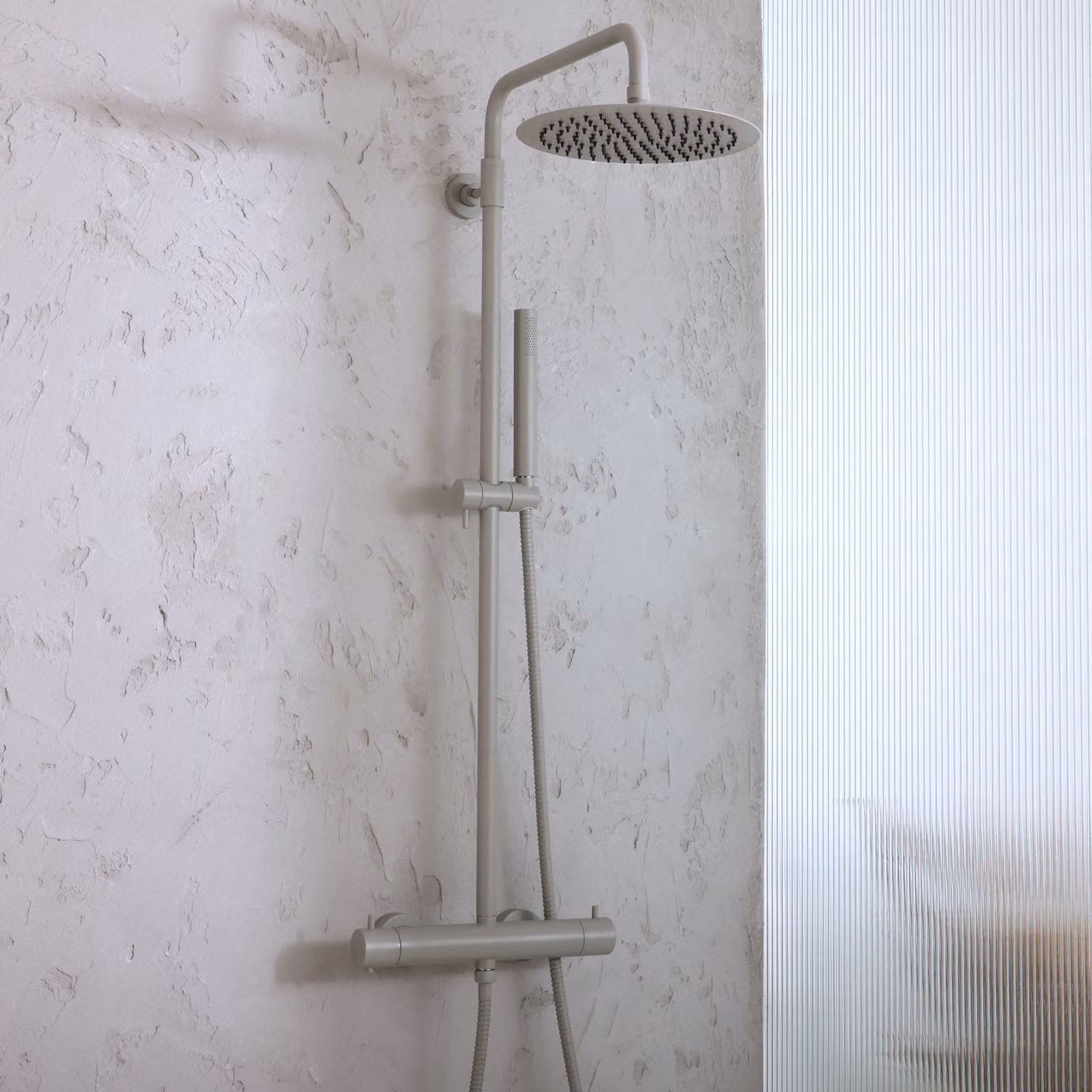 Colonna Doccia con Miscelatore Termostatico, Soffione Rotondo e Doccetta - Grigio (Pebble) - Elements