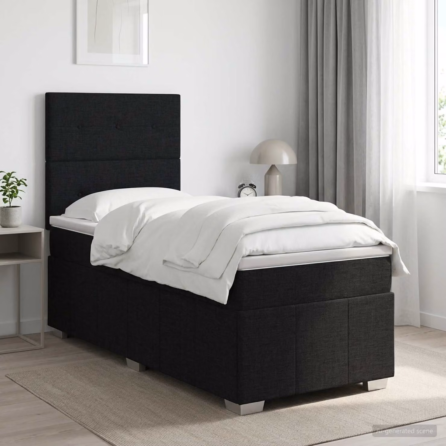 Letto box spring vidaXL con materasso a molle insacchettate in tessuto Nero L: 200 cm, P: 90 cm, H: 140,5 cm