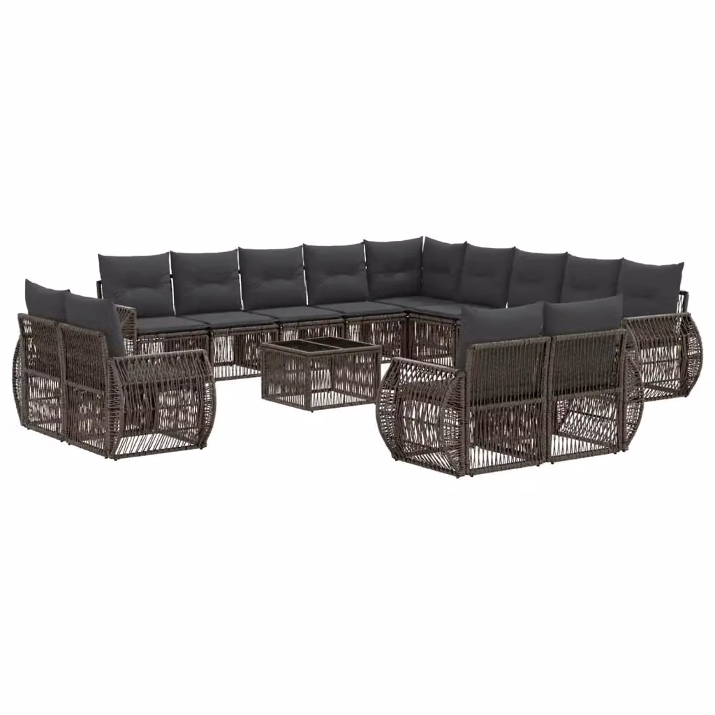 Set Divano da Giardino a L con Tavolino vidaXL, 14 Pezzi in Polyrattan Grigio e Antracite con Cuscini Inclusi – 2