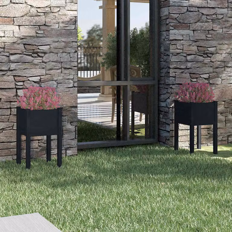 Set di 2 fioriere da giardino vidaXL in legno di pino, colore nero, L/P/H: 40 x 40 x 70 cm