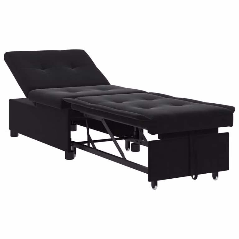 Divano letto vidaXL in velluto nero, design minimalista, L: 194 cm, P: 67 cm, H: 82 cm