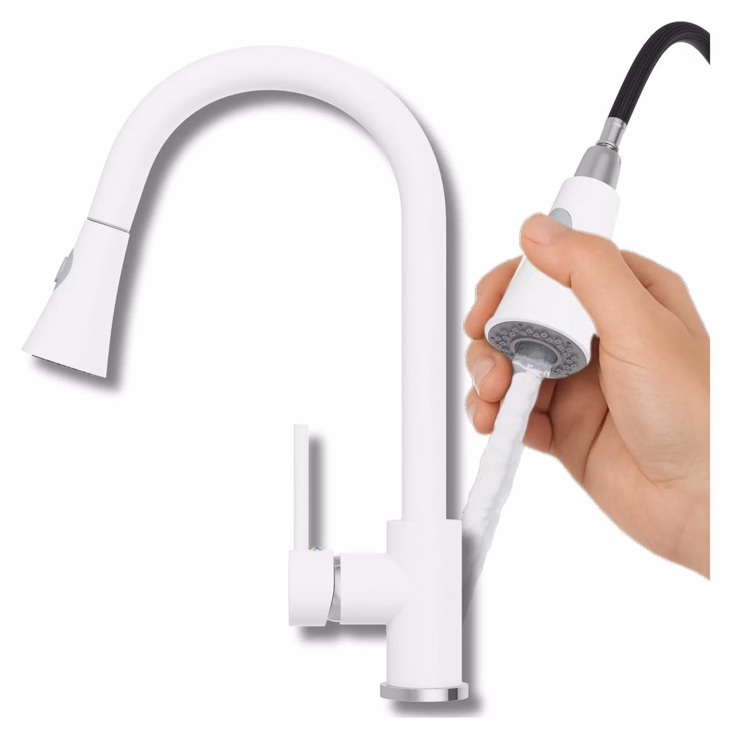 Granitan - Miscelatore cucina - Rubinetto cucina altezza 40 cm - Miscelatore lavello bianco - SNAKE