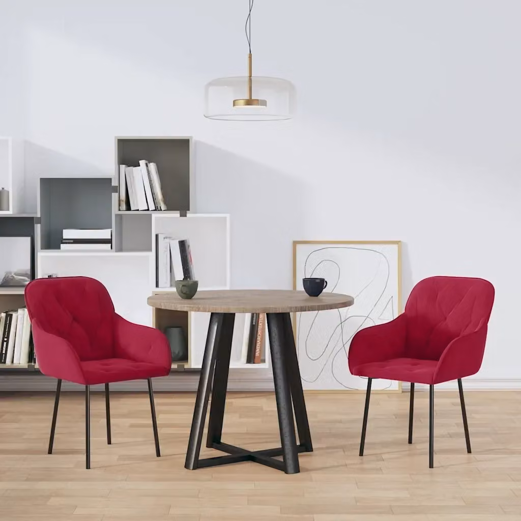 Set di 2 sedie da pranzo moderne in velluto rosso con braccioli e struttura in metallo – 2