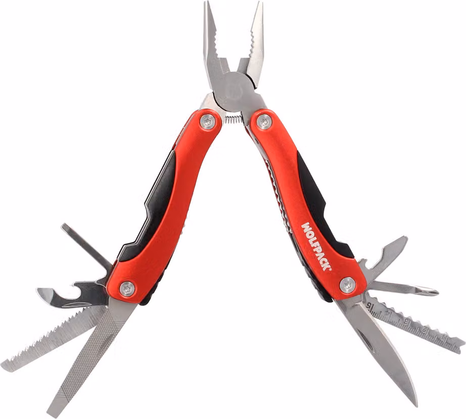 Pinze multiuso pieghevoli con custodia, 12 funzioni, multiutensile con pinze, coltello, sega, cacciavite, lima e righello