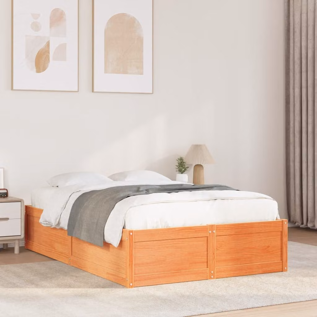 Letto in legno di pino vidaXL marrone cera con doghe piatte L: 120 cm, P: 200 cm