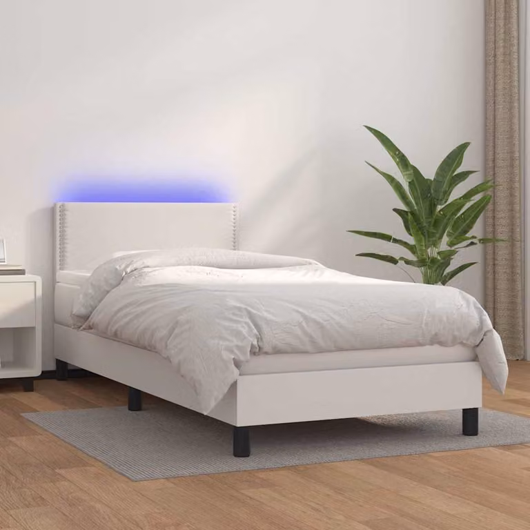 vidaXL Giroletto con Materasso Ibrido e Illuminazione LED in Similpelle Bianco L/P: 100 x 200 cm
