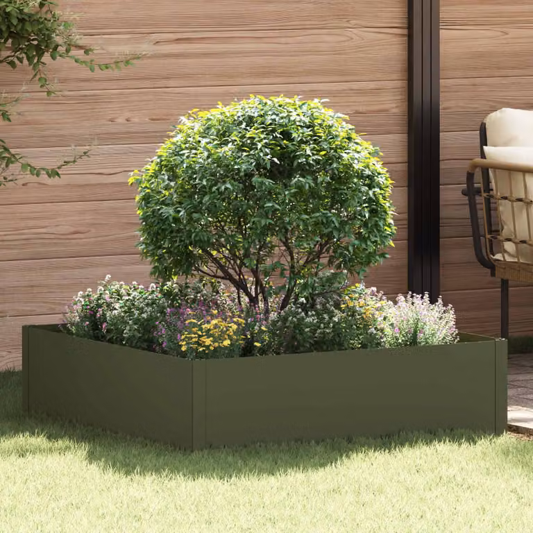 Bordura per prato vidaXL in acciaio verde oliva L/P/H: 100 x 100 x 35 cm