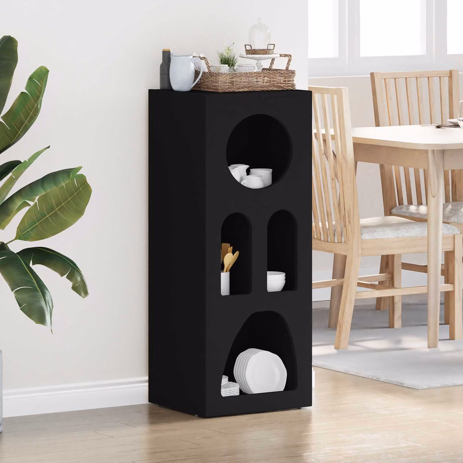 Credenza moderna vidaXL ELST in legno ingegnerizzato nero opaco L 40 cm x P 35 cm x H 100.5 cm