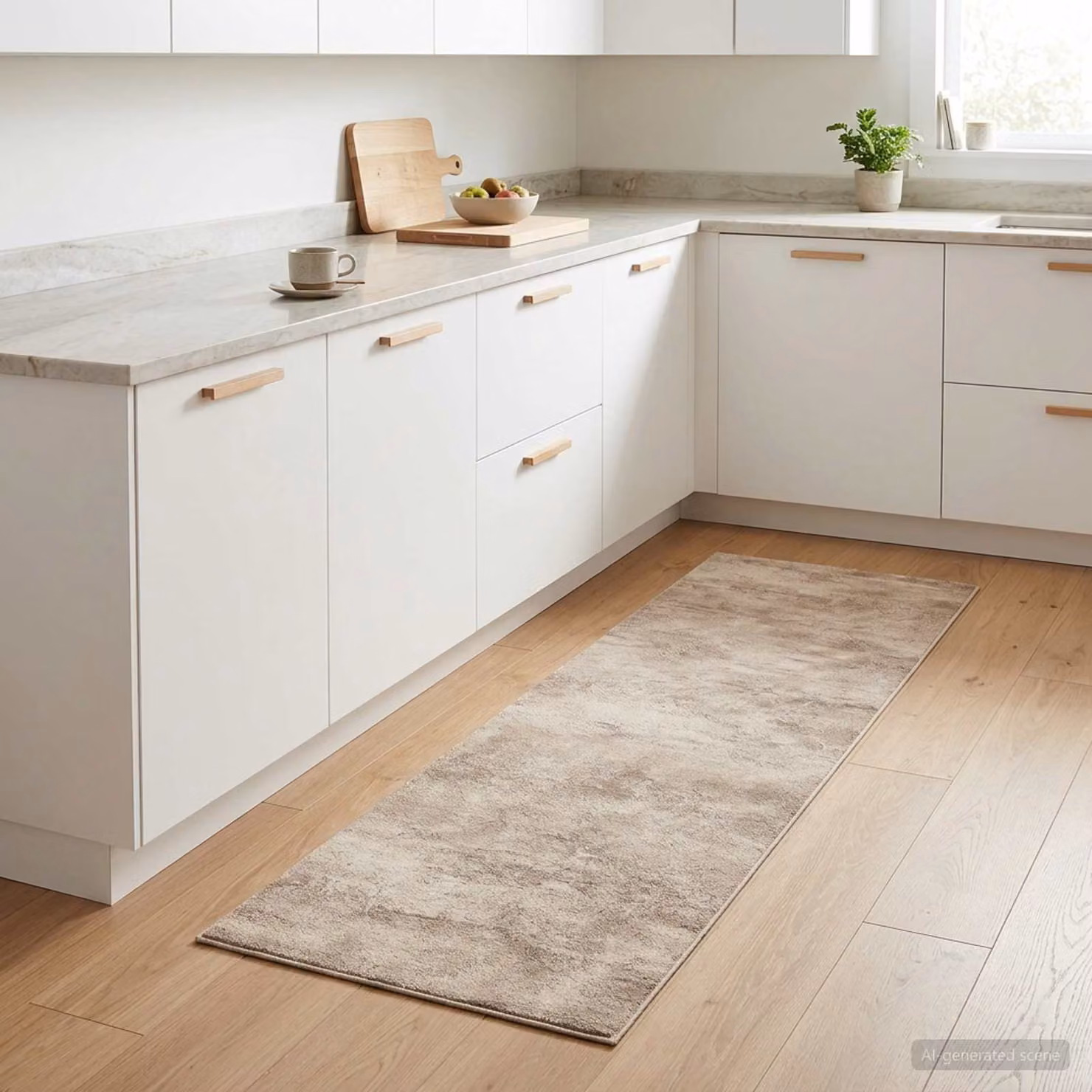 vidaXL Tappeto da Cucina Moderno Beige in 100% Poliammide, Lavabile e Antiscivolo, L: 150 cm, P: 45 cm