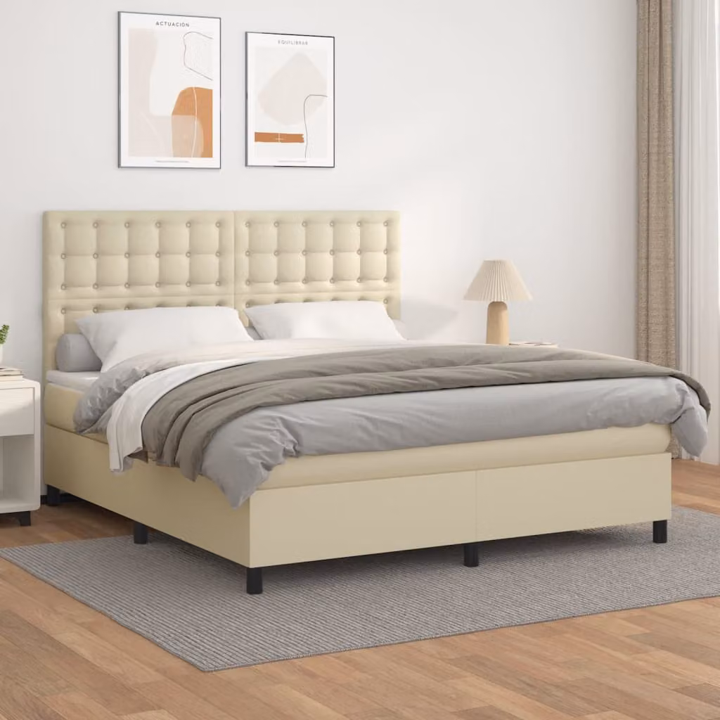 vidaXL Letto Ibrido con Giroletto a Molle e Materasso in Similpelle Beige e Bianco L/P: 180 x 200 cm