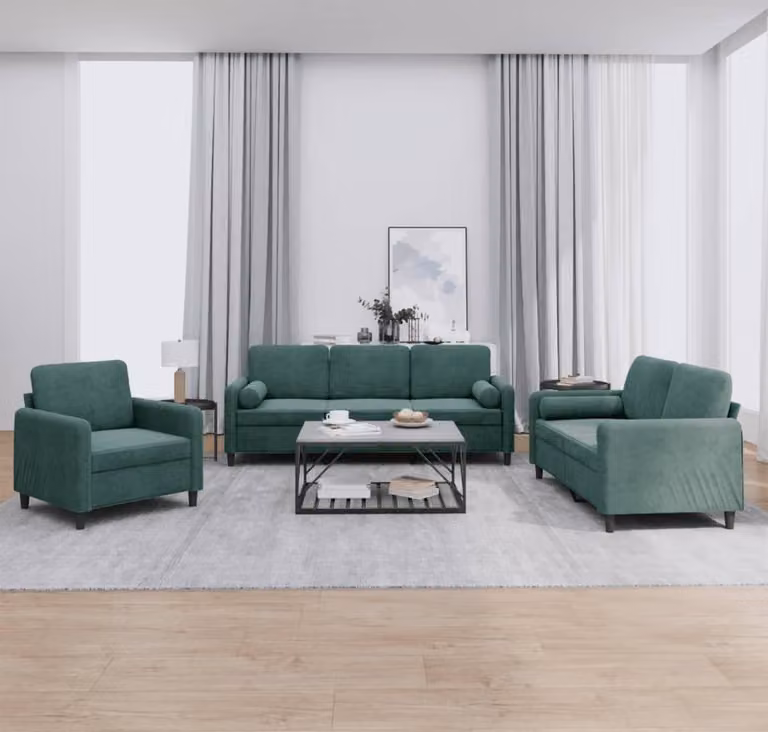 Maison Exclusive - Set divano a 3 pezzi con cuscini in velluto verde scuro