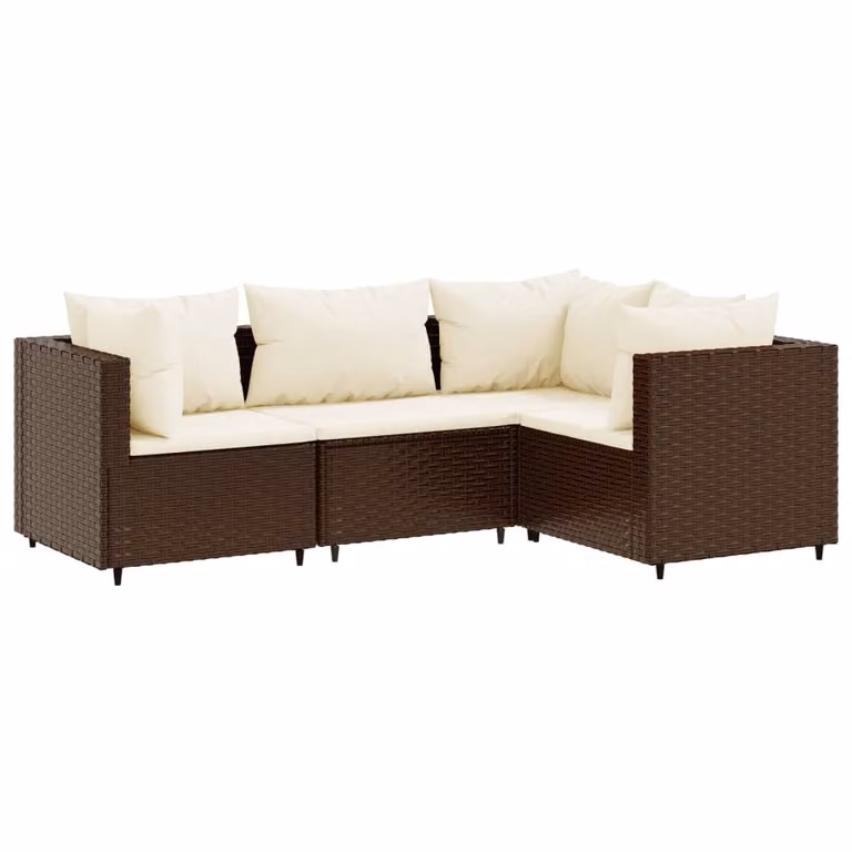 Set Mobili da Giardino 4 pz con Cuscini in Polyrattan Marrone