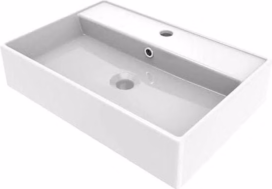 Wastafello rettangolare in ceramica per bagno - finitura lucida bianca - dimensioni 560 x 380 mm con vasca
