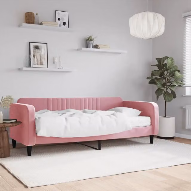 Divano Letto Moderno con Materasso Rosa in Velluto vidaXL