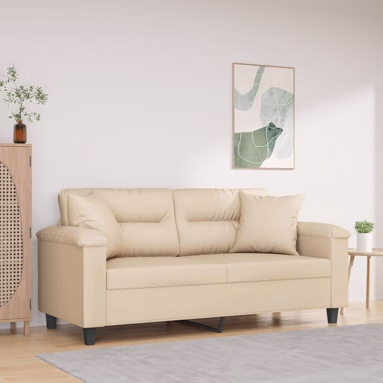 vidaXL Divano Moderno a 2 Posti in Microfibra Beige con Cuscini e Struttura in Metallo