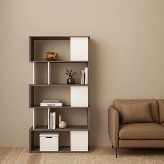 Libreria Moderna Arg con 4 Ripiani in MDF Grigio e Bianco, L/P/H: 29,5 x 30,0 x 174,0 cm
