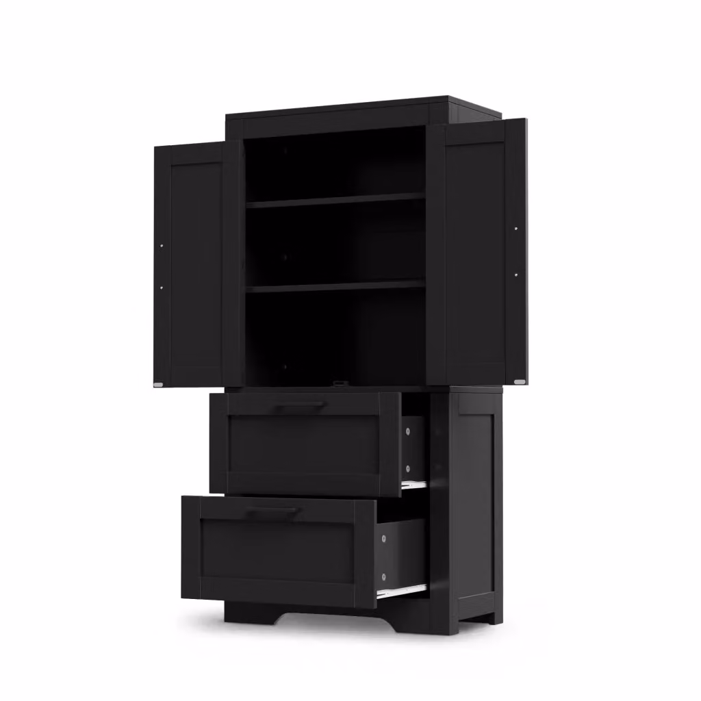 Mobile cucina Minimal stile arte povera con 2 cassetti, nero, effetto ante porta di fienile, L: 128 cm, P: 30 cm, H: 60 cm – 2