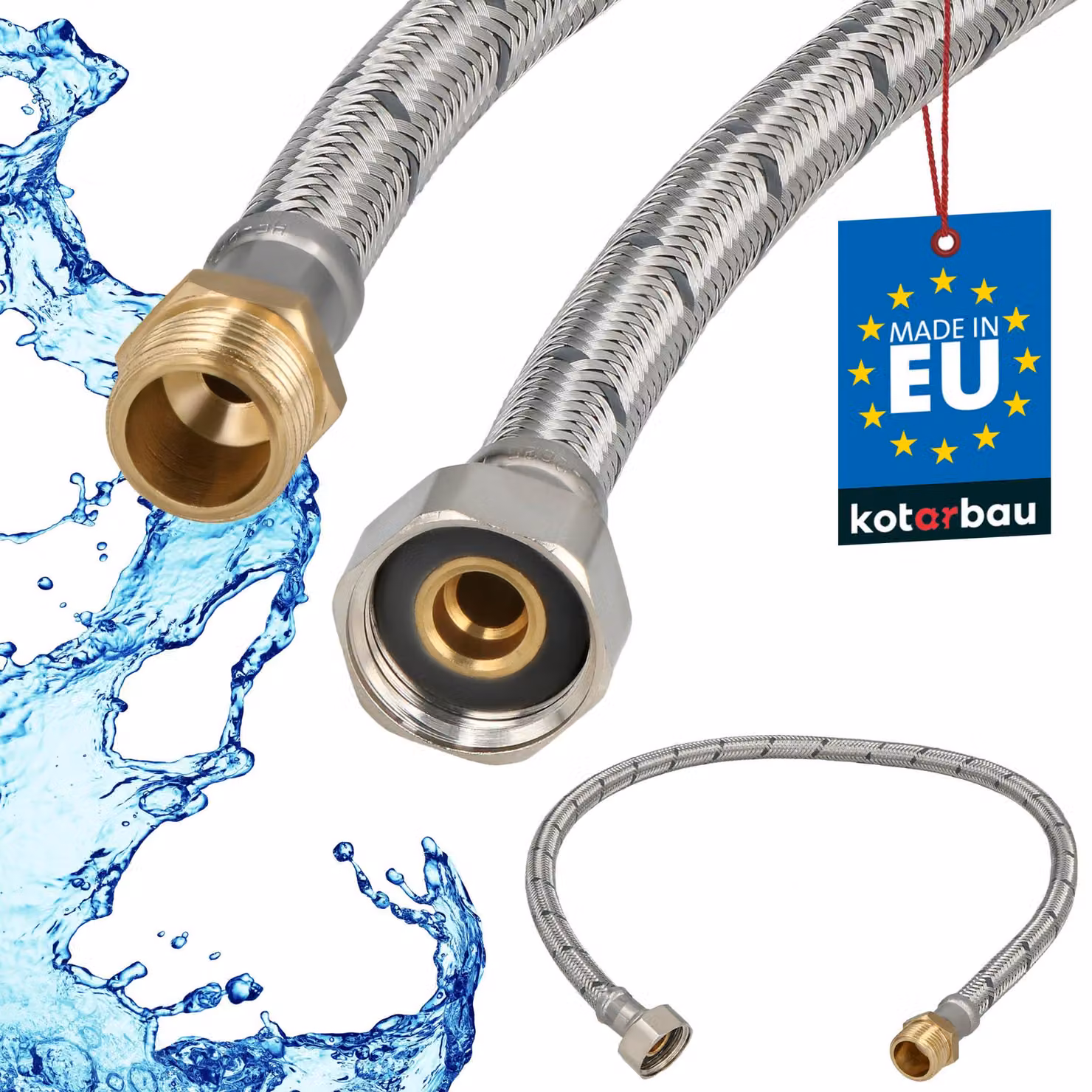 KOTARBAU® Tubo Flessibile per Rubinetto 1/2" x 3/8" Rinforzato 60cm Tubo Flessibile Rubinetto Cucina Maschio x Femmina Acciaio Inox