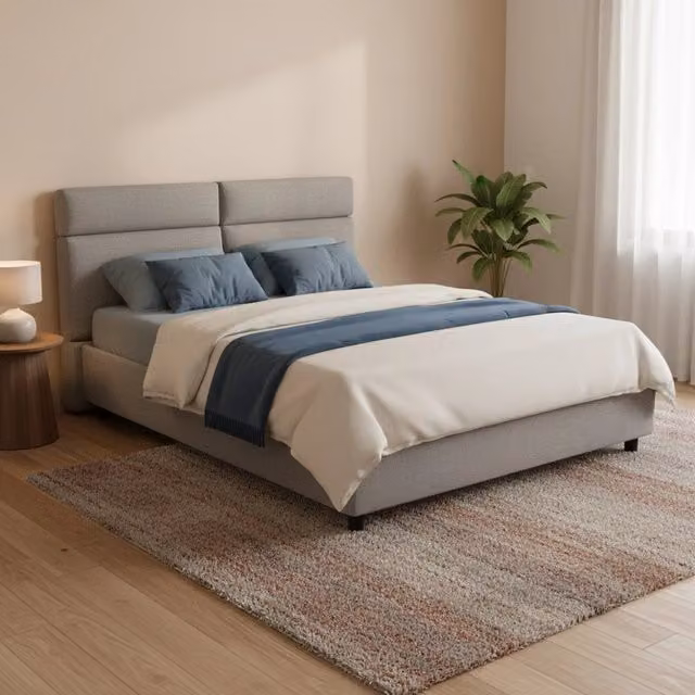 Letto Matrimoniale Moderno DMORA con Struttura Imbottita in Tessuto, Grigio e Nero, L/P: 160 x 200 cm