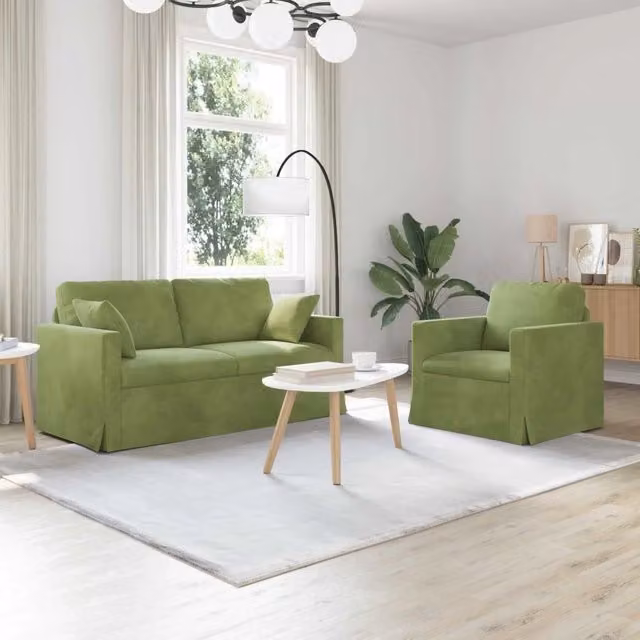 Set di divani 2 pz Verde chiaro Velluto 3407554