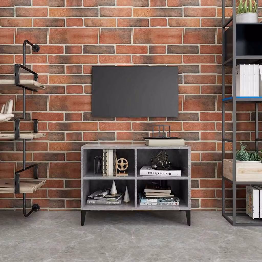 Mobile TV vidaXL in stile industriale con gambe in metallo e ripiani in legno, Grigio Cemento, L 69,5 cm x P 30 cm x H 50 cm