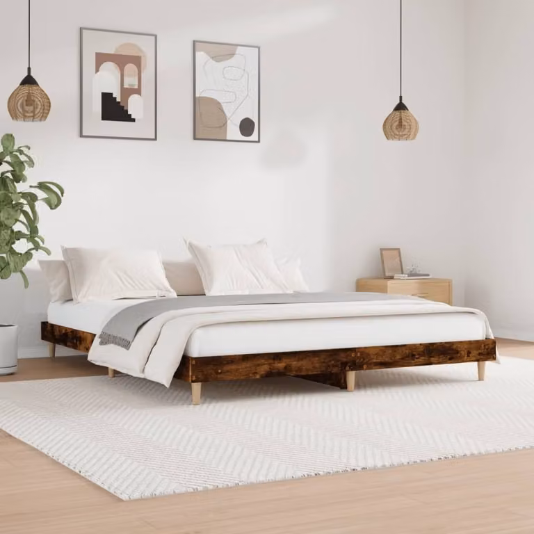 The Living Store Struttura per letto in rovere fumé 120x200 cm Materiale a base di legno
