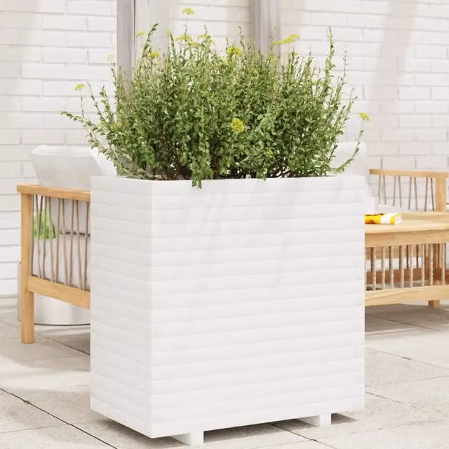Fioriera da Giardino Bianca 70x40x72 cm Legno Massello di Pino 3282630