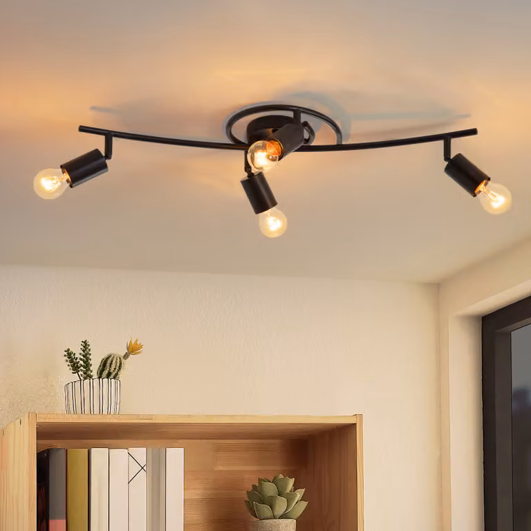 ZMH lampada da soffitto vintage nero 4 fiamme E27 faretto da soffitto orientabile 350° spot da soffitto spot industriali lampada da cucina per cucina corridoio soggiorno camera da letto (senza lampadina)