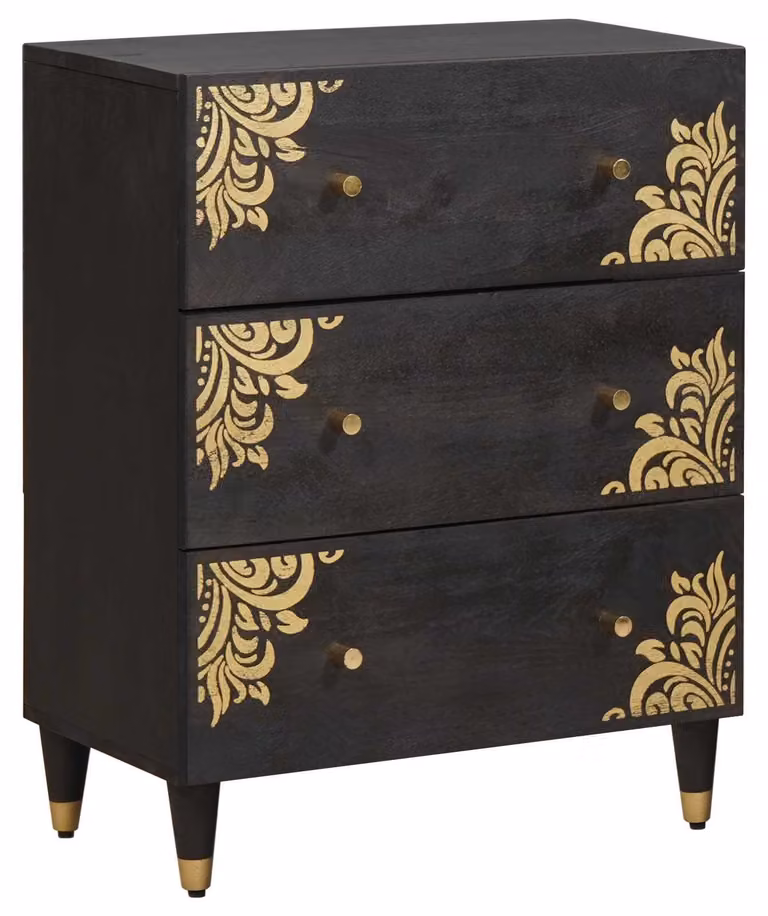 Credenza Nero 60 x 33 x 75 cm Legno di mango massello