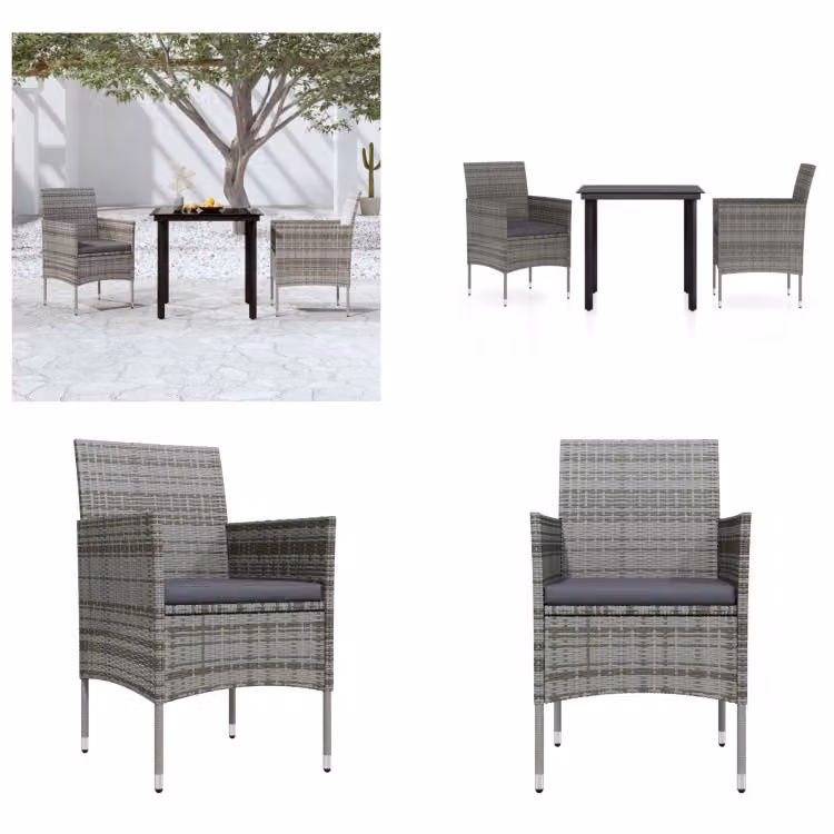 vidaXL Set da pranzo da giardino 3 pezzi con cuscini grigio e nero - Set da pranzo da giardino - Set da pranzo da giardino - Set di mobili da giardino - Set di mobili da giardino