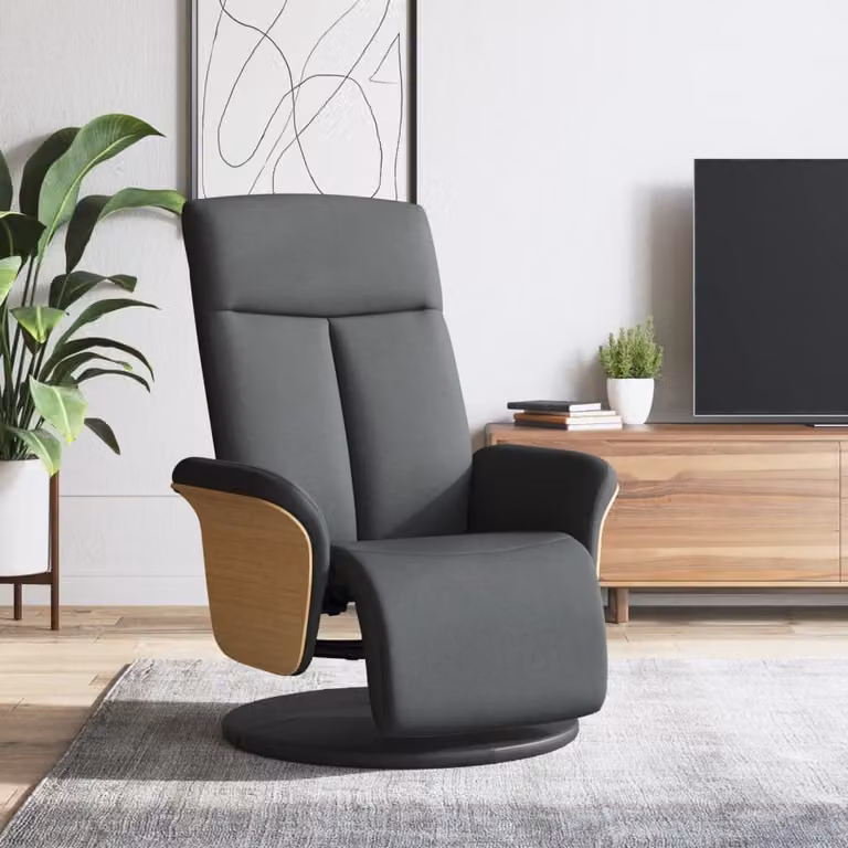 Maison Exclusive - Poltrona relax con poggiapiedi, color grigio scuro, rivestita in tessuto