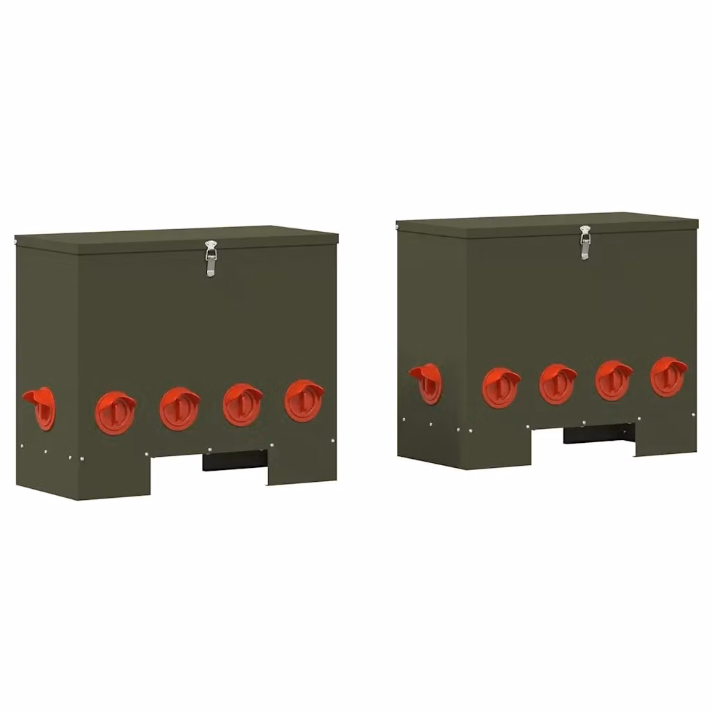 Set di 2 mangiatoie per polli vidaXL in acciaio, colore verde oliva, L 60,5 x P 29 x H 51 cm – 2