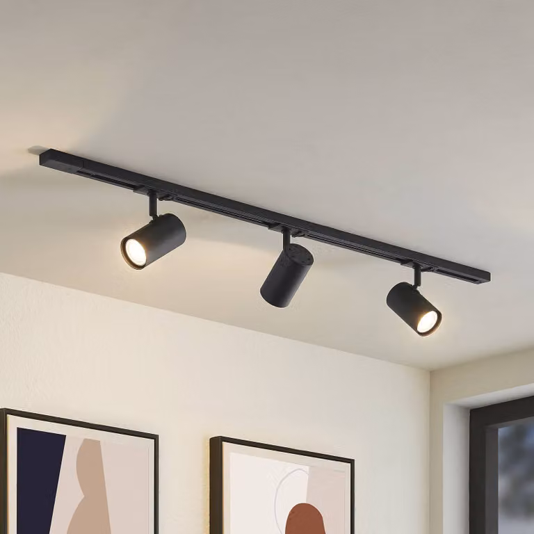 Sistema binario monofase Lindby, GU10, a 3 luci, nero Linaro dimmerabile, Nero, Corridoio, Metallo, Moderno