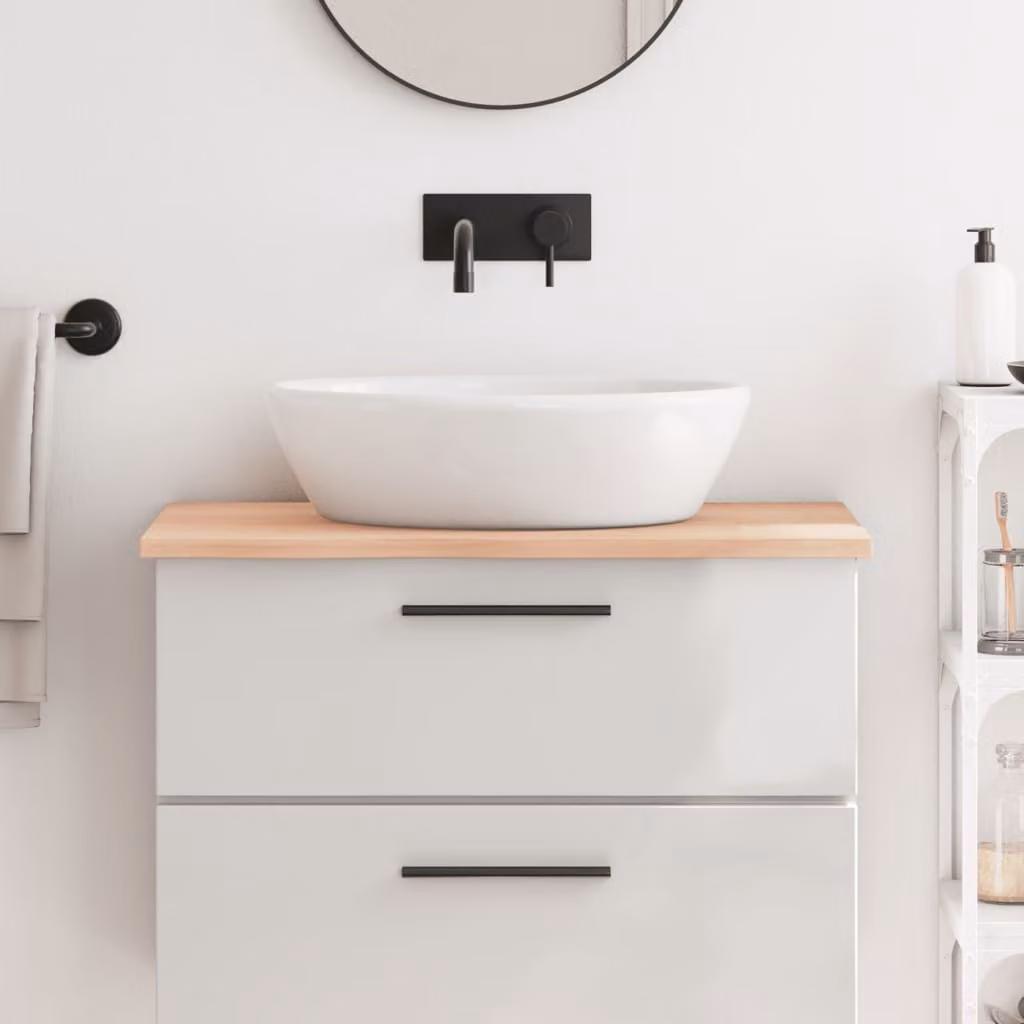 Piano da bagno vidaXL in legno massello non trattato, colore marrone, L: 80 cm, P: 50 cm, H: 2 cm