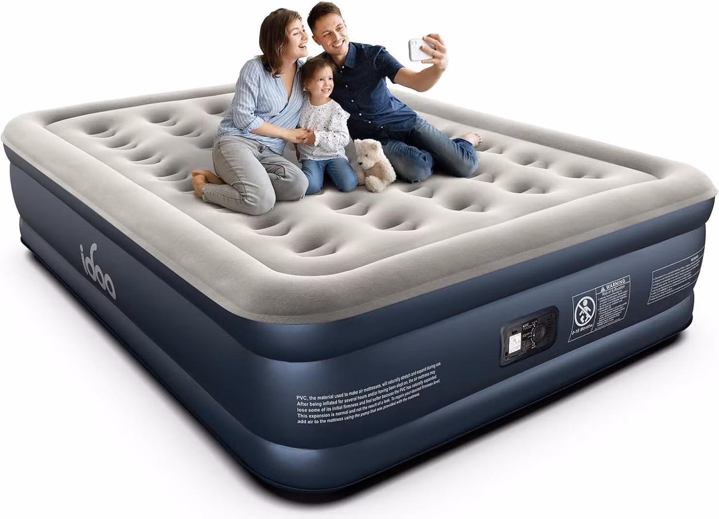 Materasso gonfiabile per 2 persone, autogonfiante, dimensioni 203x152x46 cm, colore grigio