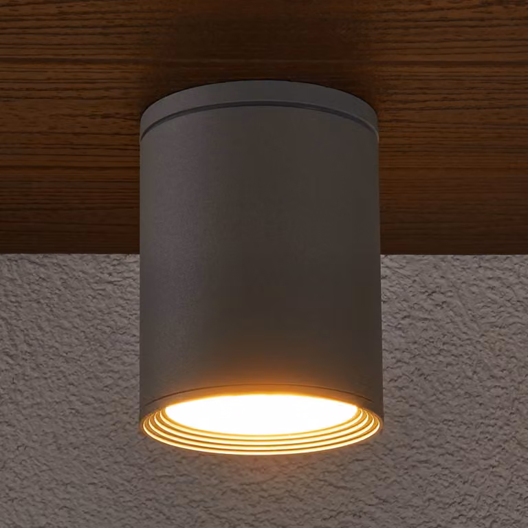 Lucande Faretto da esterno Minna, argento, 14 cm, IP54, E27 Minna, Alluminio / Grigio / Zincato, Alluminio, Moderno, Plafoniera