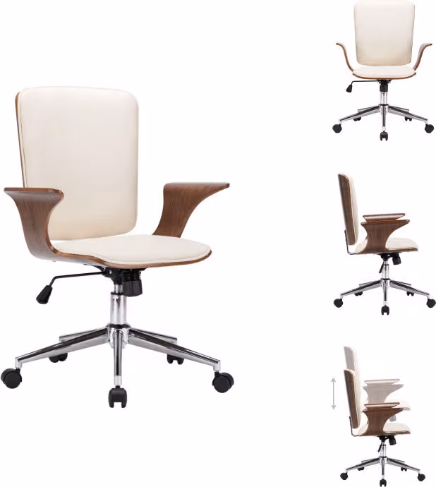 vidaXL Sedia da ufficio girevole in Pelle finta crema e legno curvato - Sedie da ufficio