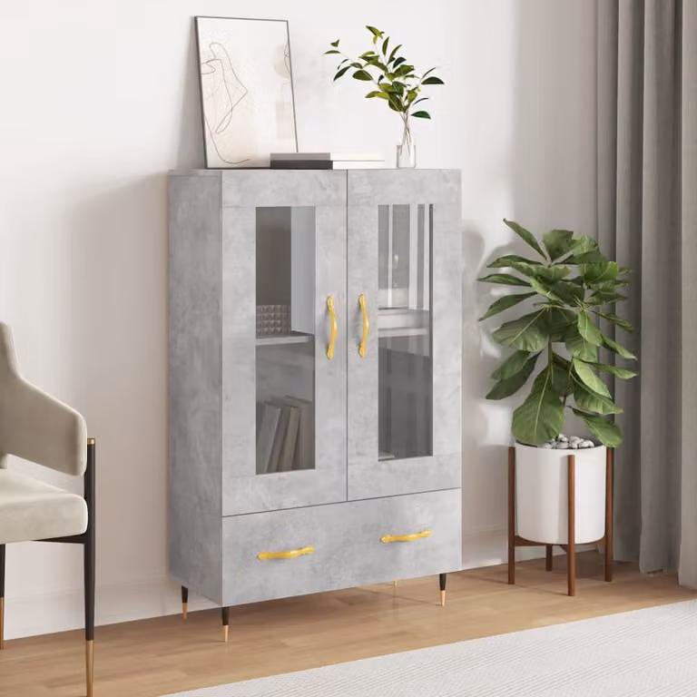 Credenza moderna vidaXL in legno multistrato e metallo, colore grigio, L: 69,5 cm, P: 31 cm, H: 115 cm