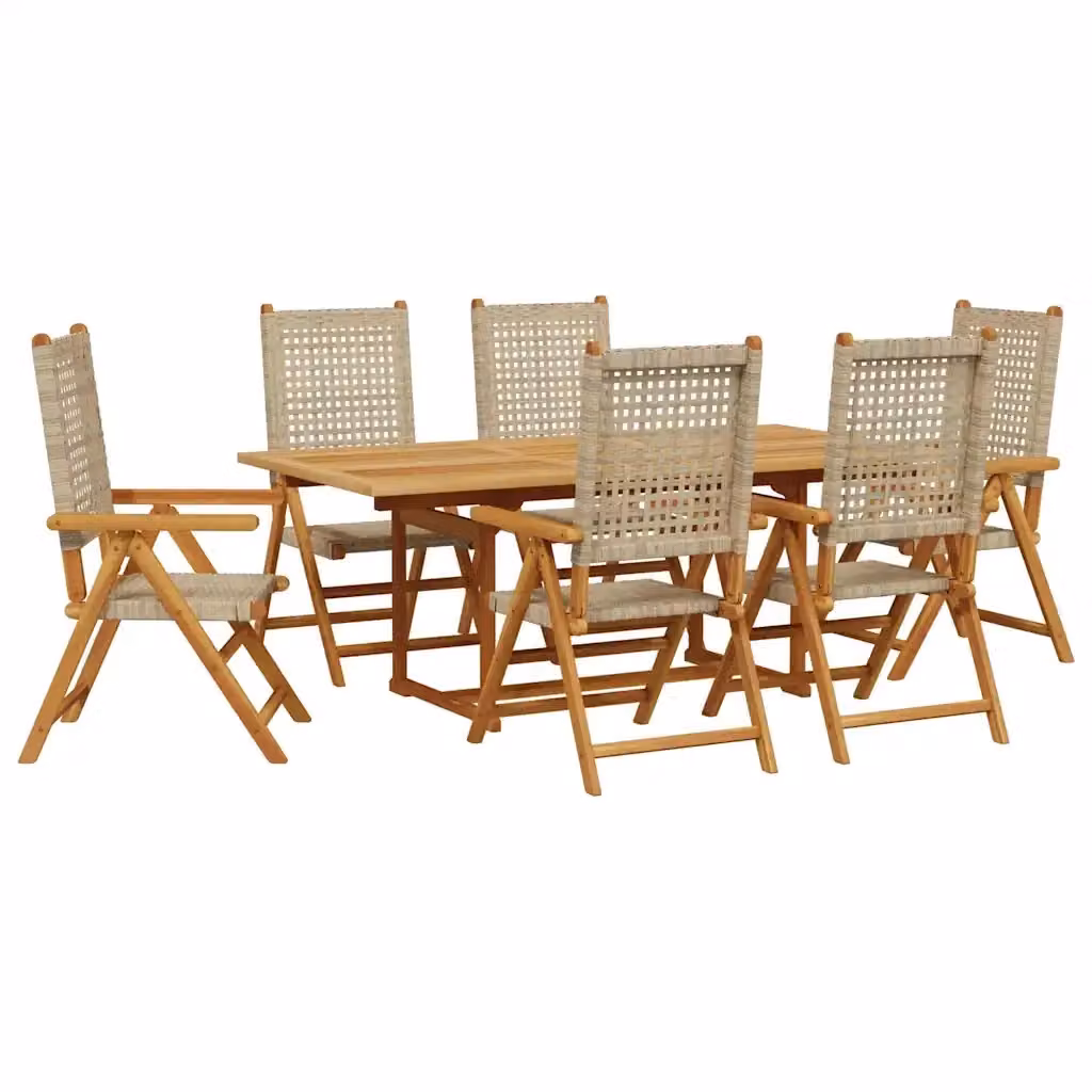 vidaXL Set Pranzo da Giardino 7 pz in Polyrattan e Legno di Acacia Beige – 2