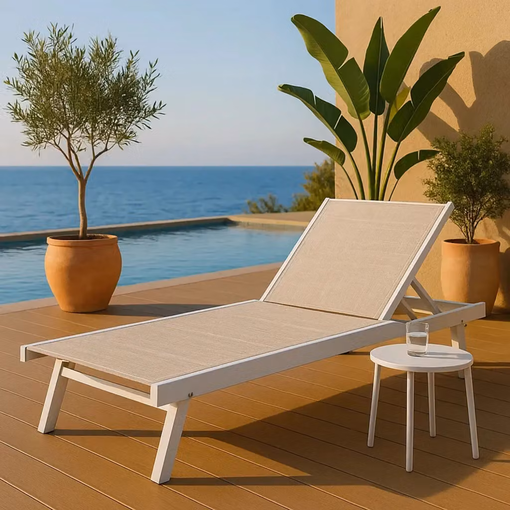 Lettino prendisole da giardino reclinabile Tenerife Giordanoshop in alluminio e textilene bianco e melange L 188 x P 63,5 x H 73/30,5 cm – 2