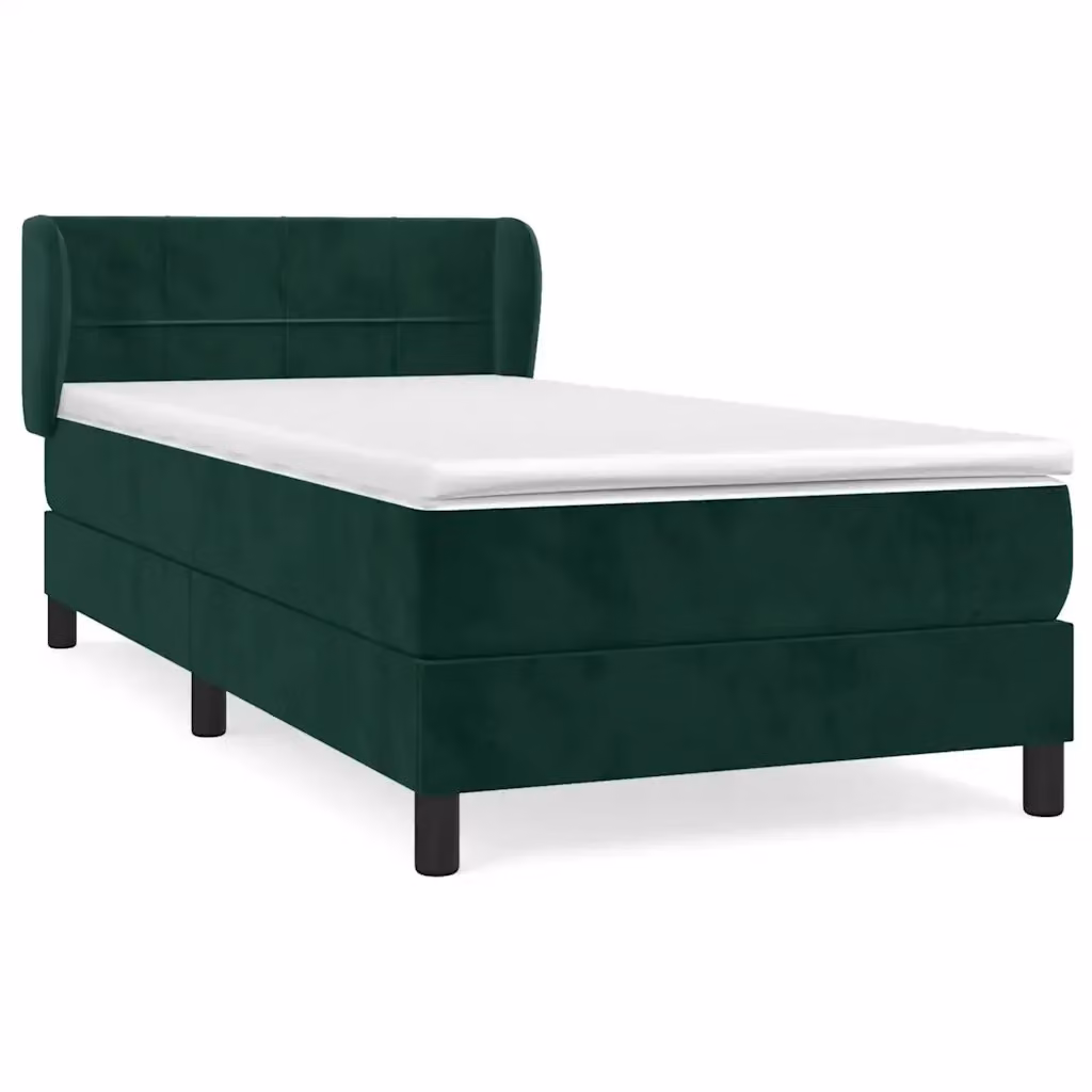 Letto a Molle Ibrido vidaXL con Materasso in Velluto Verde Scuro e Struttura in Legno e Metallo L/P/H: 80 x 200 cm – 2