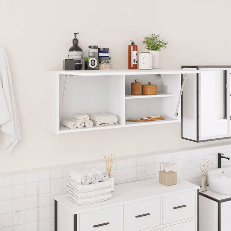 Mobile da bagno a parete vidaXL Bianco con ante e ripiani L: 100 cm, P: 25 cm, H: 40 cm