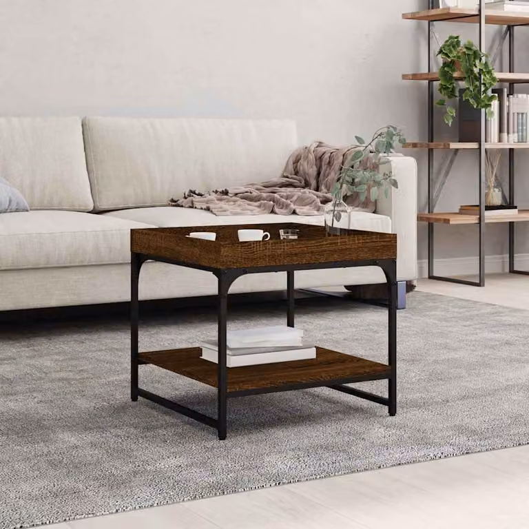 vidaXL Tavolino da Salotto Quadrato in Legno Rovere Marrone L/P/H: 49,5 x 49,5 x 45 cm