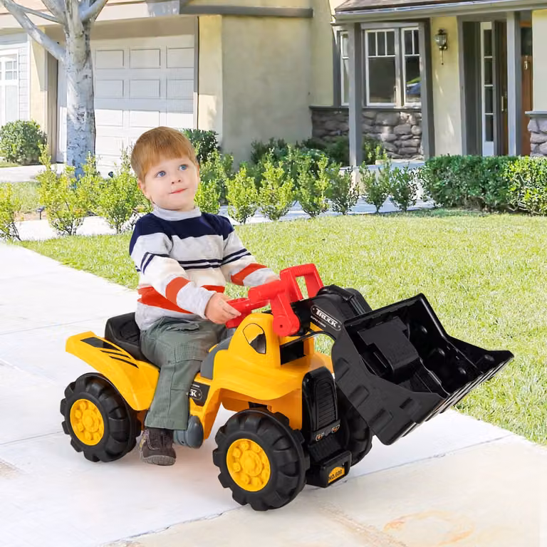 Costway Macchina Bulldozer a Pedali per Bambini con Luci e Suoni, Camion Giocattolo Giallo con Secchio Regolabile, Clacson e Casco