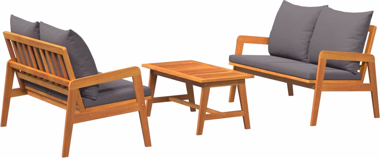 Set bistrot con cuscino 3 pcs Marrone Legno di Acacia Massello