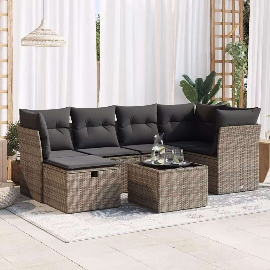 Maison Exclusive - Set da giardino 7 pezzi con cuscini in polyrattan grigio