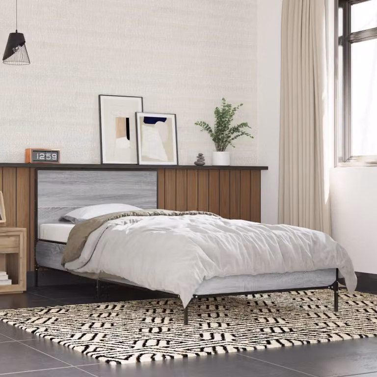 Giroletto vidaXL Grigio Sonoma in Legno Multistrato e Metallo L/P: 90 x 200 cm