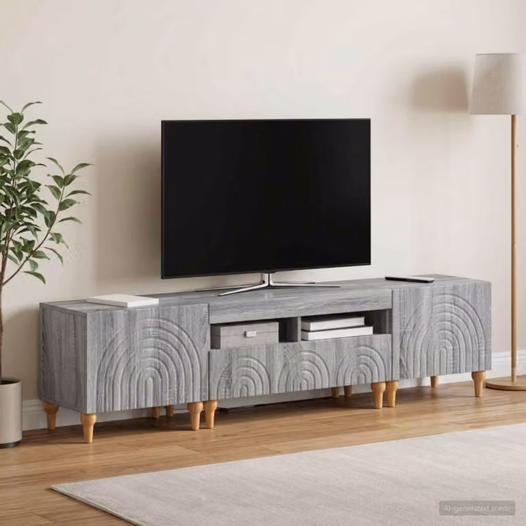 Mobile TV LED vidaXL in legno ingegnerizzato Sonoma grigio con illuminazione integrata per soggiorno
