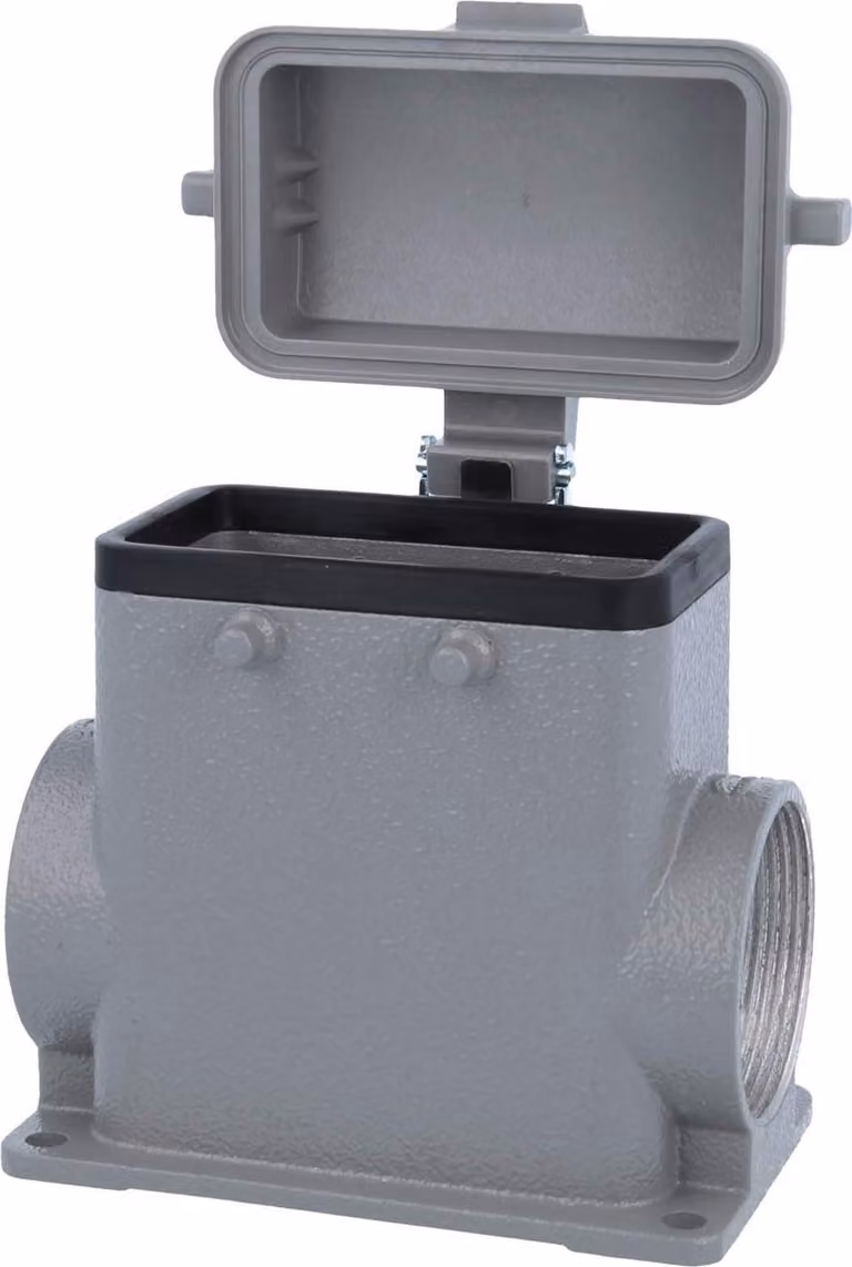 HARTING Han 10B Base alta, 2xM40 uscita cavo laterale, per 2 staffe (nella parte superiore) con cappuccio protettivo in plastica