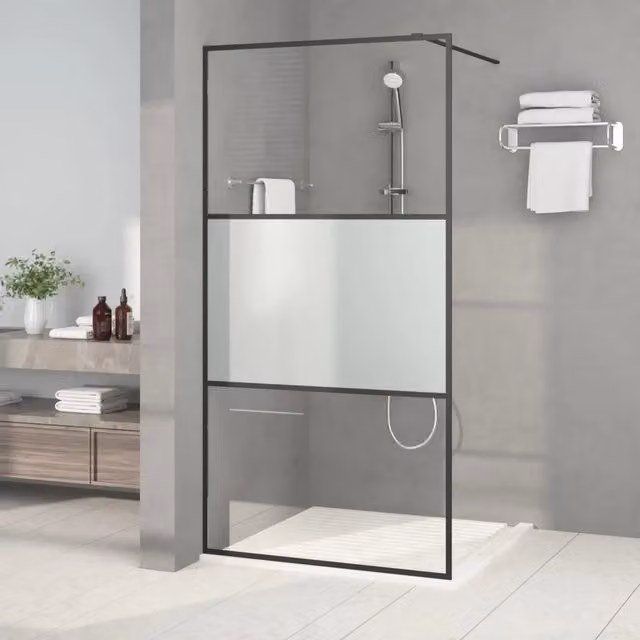 Parete Doccia Walk in vidaXL in Vetro Semi Smerigliato con Profilo Nero L: 100 cm, H: 195 cm